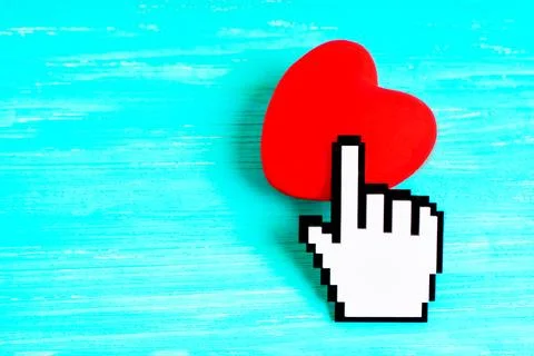 Pixelated Pointer Cursor Clicks Red Heart Shape Stock Photos