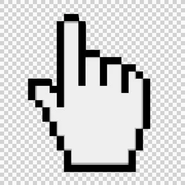 Pixelated pointing hand cursor  A simple white pixelated hand icon represent Stock Illustration