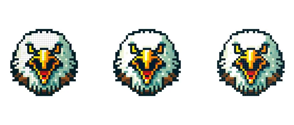 Pixelated portrait of an eagle with a tense, angry look Stock Illustration