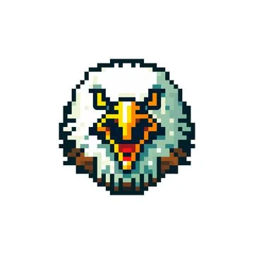 Pixelated portrait of an eagle with a tense, angry look Stock Illustration