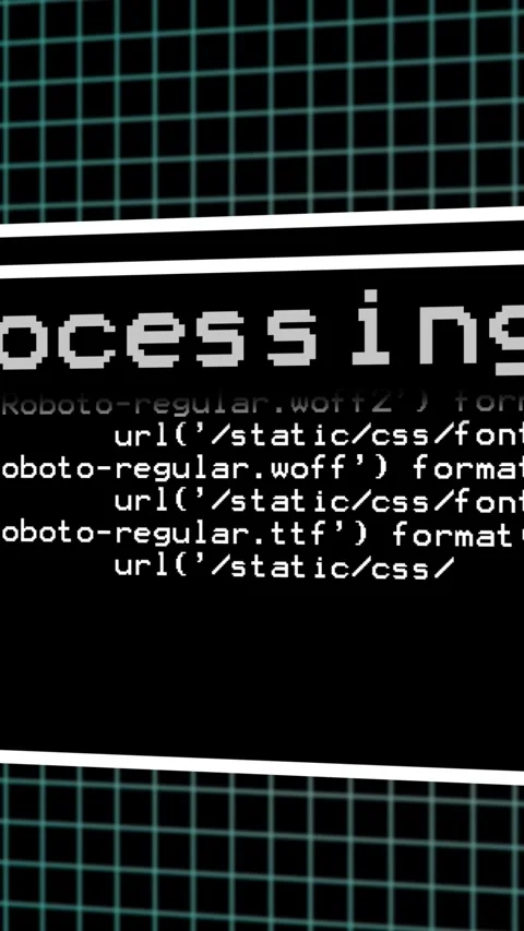 Pixelated Processing Text with Code and Grid Background Stock Footage 292061928