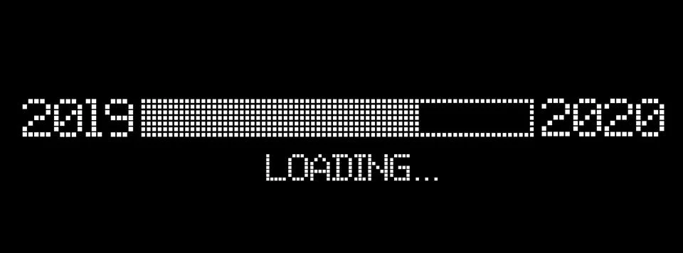 Pixelated progress bar year 2019 to 2020 loading Illustrazione stock