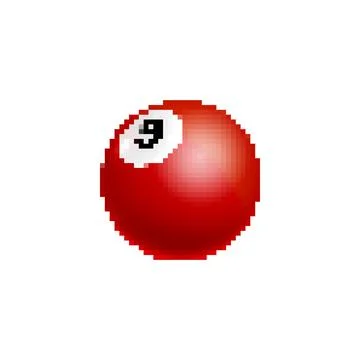 Pixelated red billiard ball icon. Simple pixel art red billiard ball with the Stock Illustration