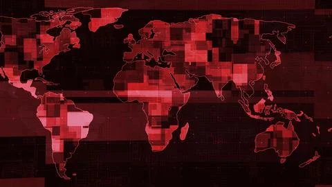 Pixelated Red Digital World Map Stock Illustration