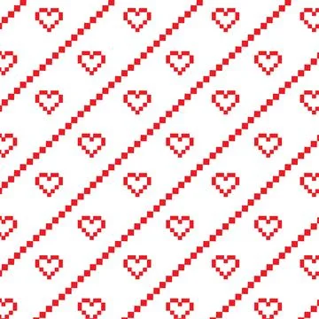 Pixelated red heart pattern on diagonal stripes Stock Illustration
