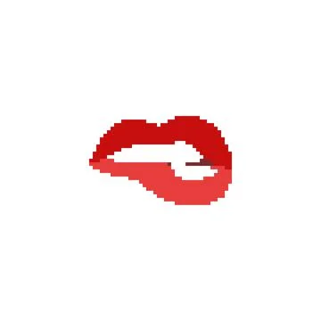 Pixelated red lips illustration. Simple pixel art red lips with open mouth Stock Illustration
