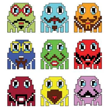 Pixelated robot Hipster 2 compter games emoticons Stock Illustration