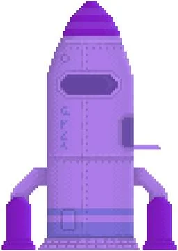 Pixelated rocket isolated on white background. Combat pixel aircraft for alien 스톡 일러스트
