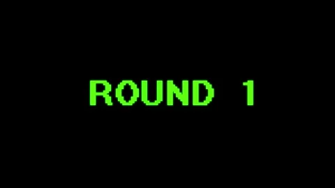 Pixelated Round 1 green text animation with retro arcade style on black screen Vídeos de archivo 337171373