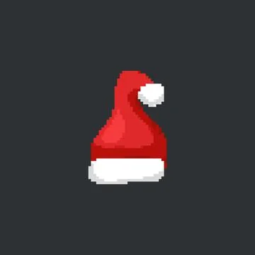 Pixelated Santa hat illustration. Simple pixel art of a red Santa hat with white Stock Illustration