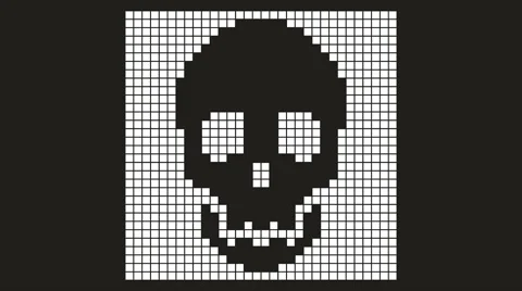Pixelated skull appears on the screen Stock Footage 48319842