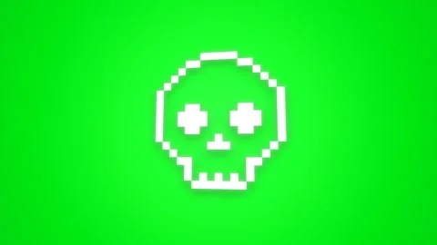 Pixelated Skull Icon on Green Screen Background. Stock Footage 336620423