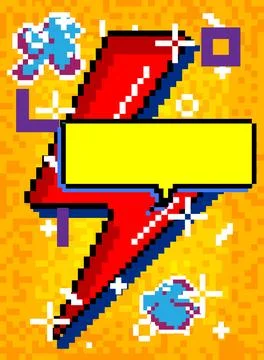 Pixelated speech bubble with geometric graphic background. Vector cartoon i.. Stock Illustration