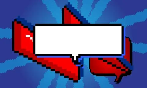 Pixelated speech bubble with geometric graphic background. Retro cartoon ve.. Stock Illustration