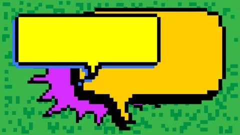 Pixelated speech bubble with geometric graphic background. Retro cartoon ve.. Stock Illustration