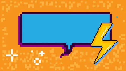Pixelated speech bubble with geometric graphic background. Retro cartoon ve.. Stock Illustration