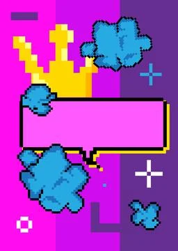 Pixelated speech bubble with geometric graphic background. Retro cartoon ve.. Stock Illustration