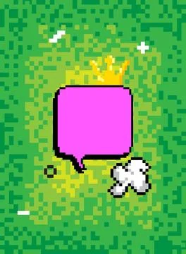 Pixelated speech bubble with geometric graphic background. Retro cartoon ve.. Stock Illustration