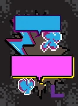 Pixelated speech bubble with geometric graphic background. Retro cartoon ve.. Ilustración de archivo