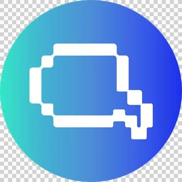 Pixelated speech bubble icon is resting on teal to blue gradient showing Stockillustratie