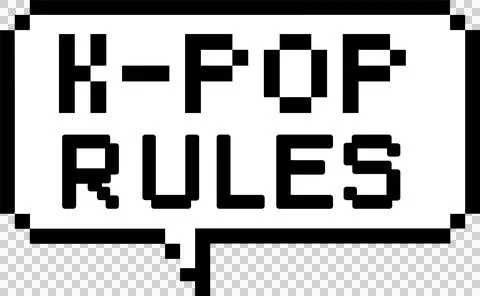 Pixelated speech bubble is showing pixel-art look, with K-POP RULES text on Stock Illustration