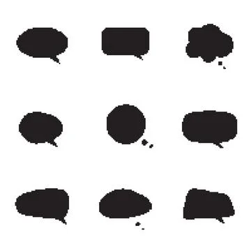 Pixelated speech bubbles. Pixel art style. Illustration