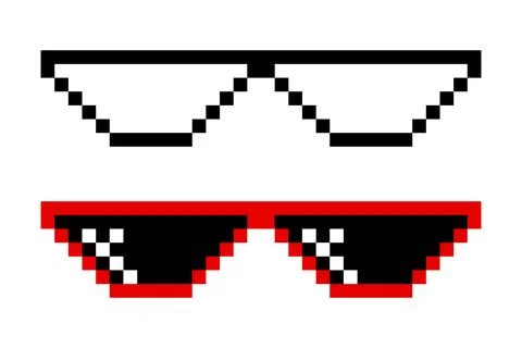 Pixelated Sunglasses Set. Pixel Boss Glasses, 8 bit Style. Meme Game 8-bit Illustrazione stock