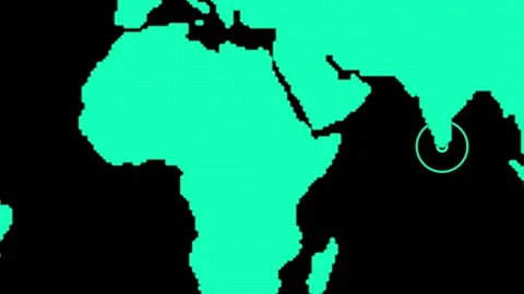 Pixelated teal green world map on dark background illustrating globe earth .. Stock Footage 318056751