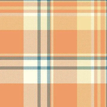 Pixelated textile pattern featuring orange, ivory, and blue in a classic plai Stock Illustration