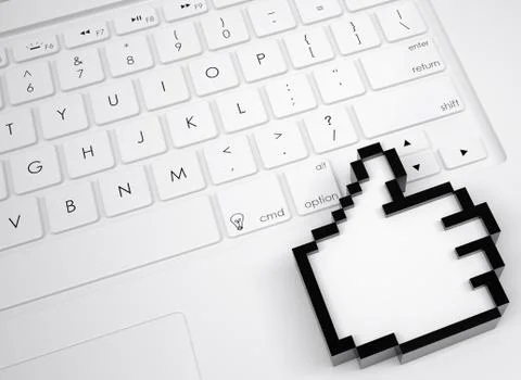 Pixelated thumb-up on the keyboard Stock Illustration