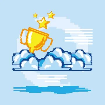 Pixelated trophy and clouds Stock Illustration