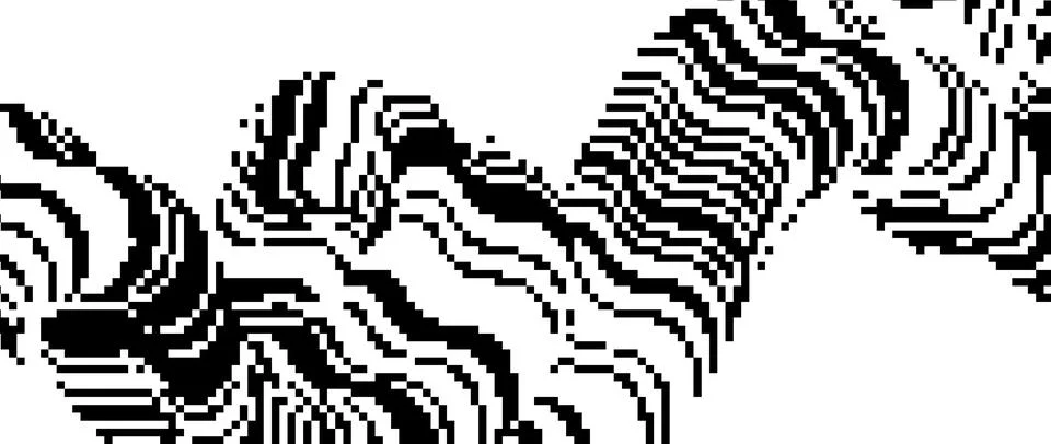 Pixelated undulate wave shape. Black dither flowing textured background. Dotted Stock Illustration