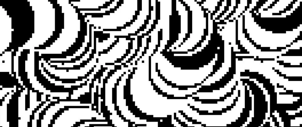 Pixelated undulate wavy shape. Black dither wreathed textured background Stock Illustration
