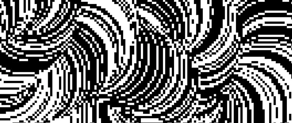 Pixelated undulate wavy shape. Black dither wreathed textured background Stock Illustration