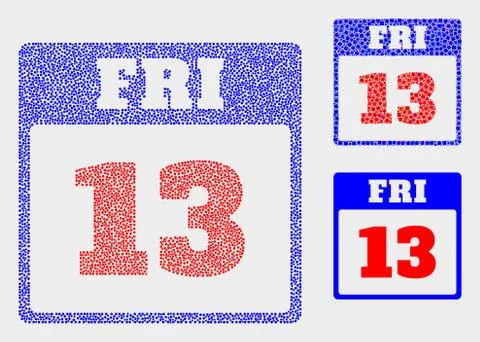Pixelated Vector 13Th Friday Calendar Page Icons 스톡 일러스트