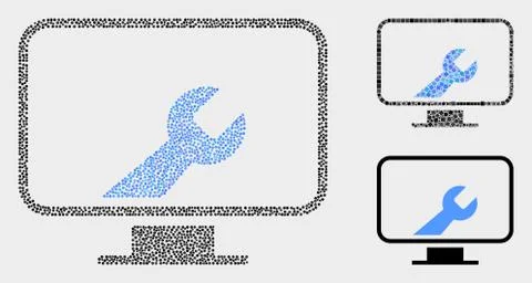 Pixelated Vector Computer Settings Wrench Icons Illustrazione stock