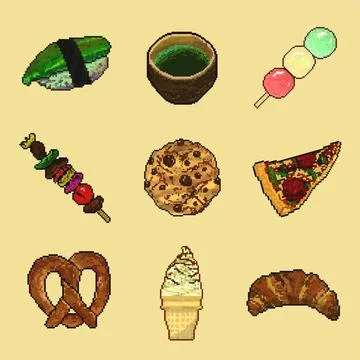 Pixelated vector food collection set Stock Illustration