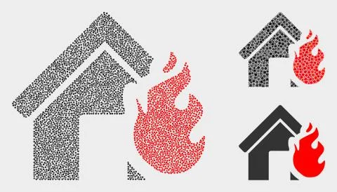 Pixelated Vector House Fire Disaster Icons Ilustración de archivo
