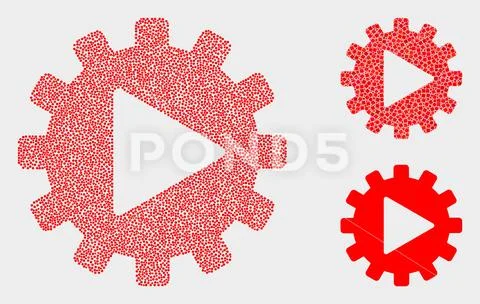 Pixelated Vector Start Gear Automation Icons Stock Illustration