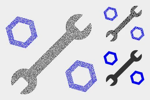 Pixelated Vector Wrench and Nuts Icons Illustrazione stock