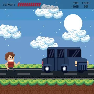 Pixelated videogame scenery Ilustración de archivo