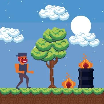 Pixelated videogame scenery Ilustración de archivo