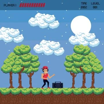 Pixelated videogame scenery Ilustración de archivo