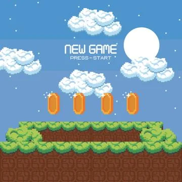 Pixelated videogame scenery Ilustración de archivo