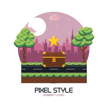 Pixelated videogame scenery Ilustración de archivo