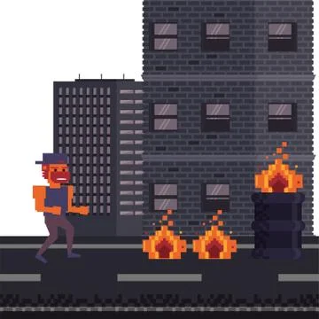 Pixelated videogame scenery Ilustración de archivo