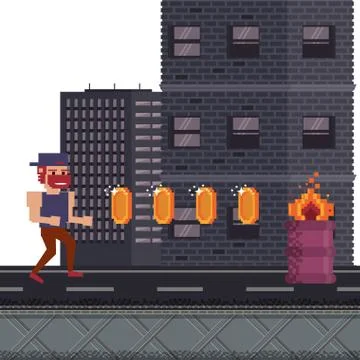 Pixelated videogame scenery Ilustración de archivo