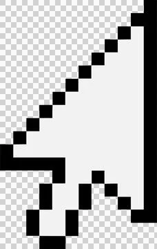 Pixelated white cursor arrow pointing diagonally up right in flat style with Stock Illustration