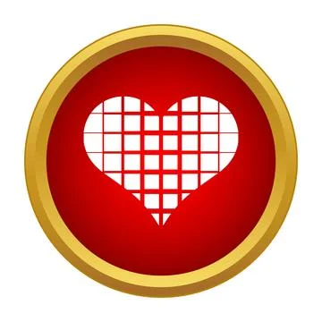 Pixelated white heart icon inside red gold circle 스톡 일러스트