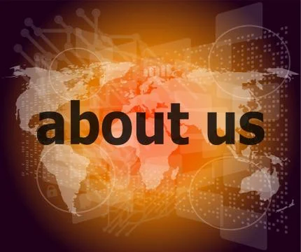 Pixelated words about us on digital screen, business concept Illustrazione stock